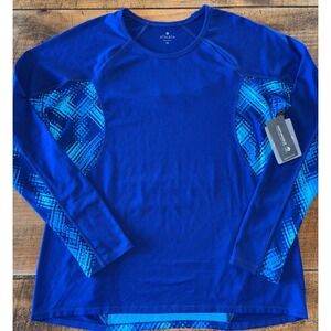 NWT Athleta Womens Superluxe Blue‎ Long Sleeve Stretchy Top Athleisure Size XL